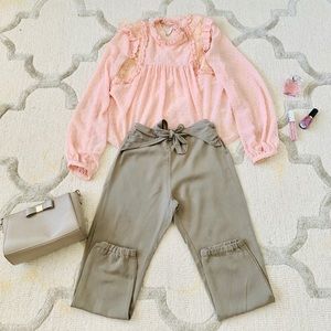 Girls’ Olive Green Trousers with a Bow Belt Wrap